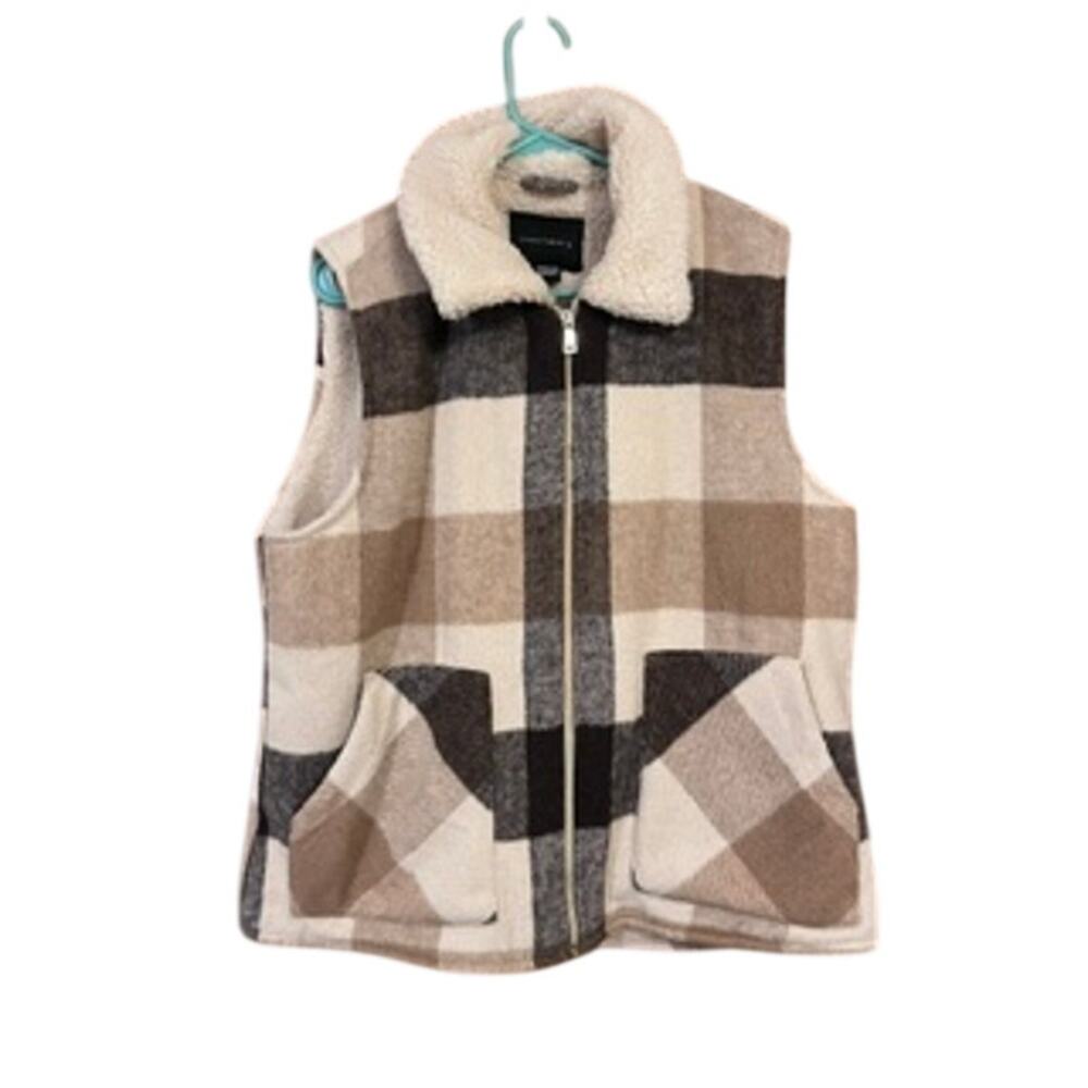 Sanctuary Brown Cream Buffalo Plaid Sherpa Vest